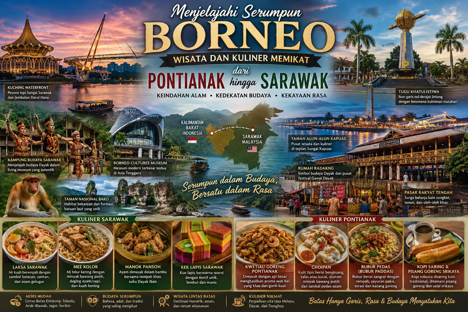 Menjelajahi Serumpun Borneo: Wisata dan Kuliner Memikat dari Pontianak hingga Sarawak